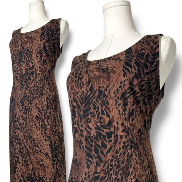 Vintage 90s Y2K Animal Print midi Dress | Dark Academia Dress |253|sz 12 - Picture 3 of 8